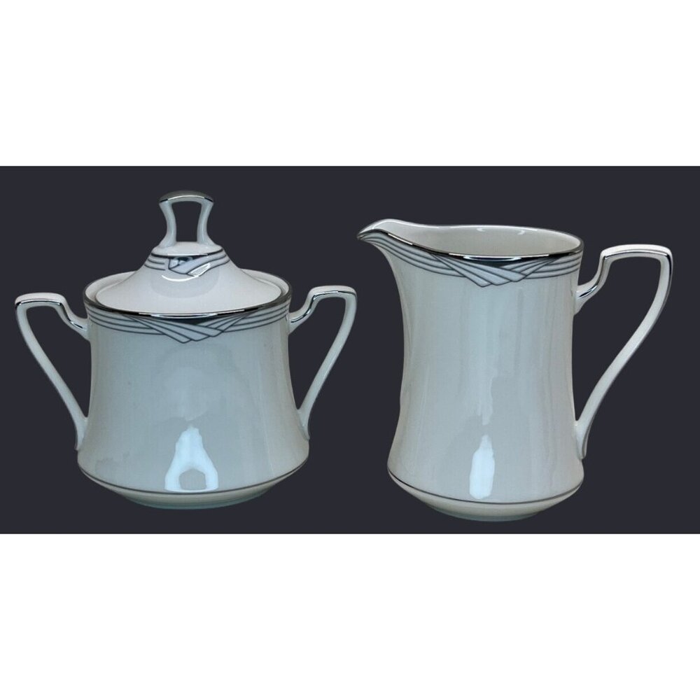 Noritake Fine China Sterling Cove 7720 Creamer and Sugar Set